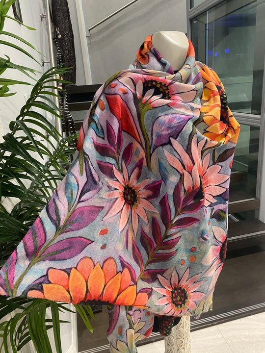 Floral 100% Cashmere Julian Scarf /Wrap