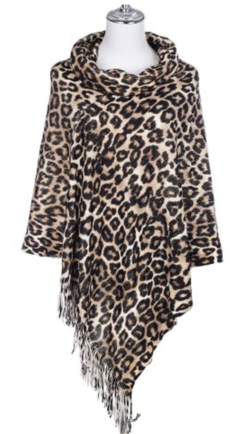 Deia Cozy Animal-Print Cowlneck Poncho