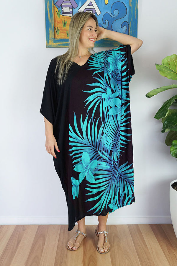 Animal Print Rayon Maya Kaftan Dress One Size Fits All 16 to 26