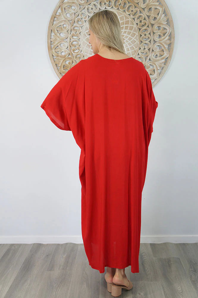 Maya Long Kaftan Red  O/S AU 16-26
