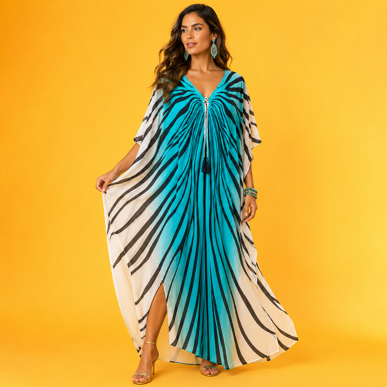 Coco Bella White Luxe Silk Azure Kaftan Sizes Available AU 14-28