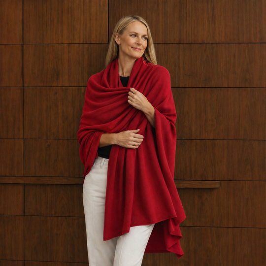 Julian Ruby Cashmere Knitted 2 Ply  Extra large Travel Wrap/Shawl