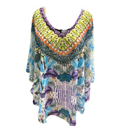 Kyra Relax Fit Bohemian Sheer Embellished  Kaftan Top One Size 10 to 22