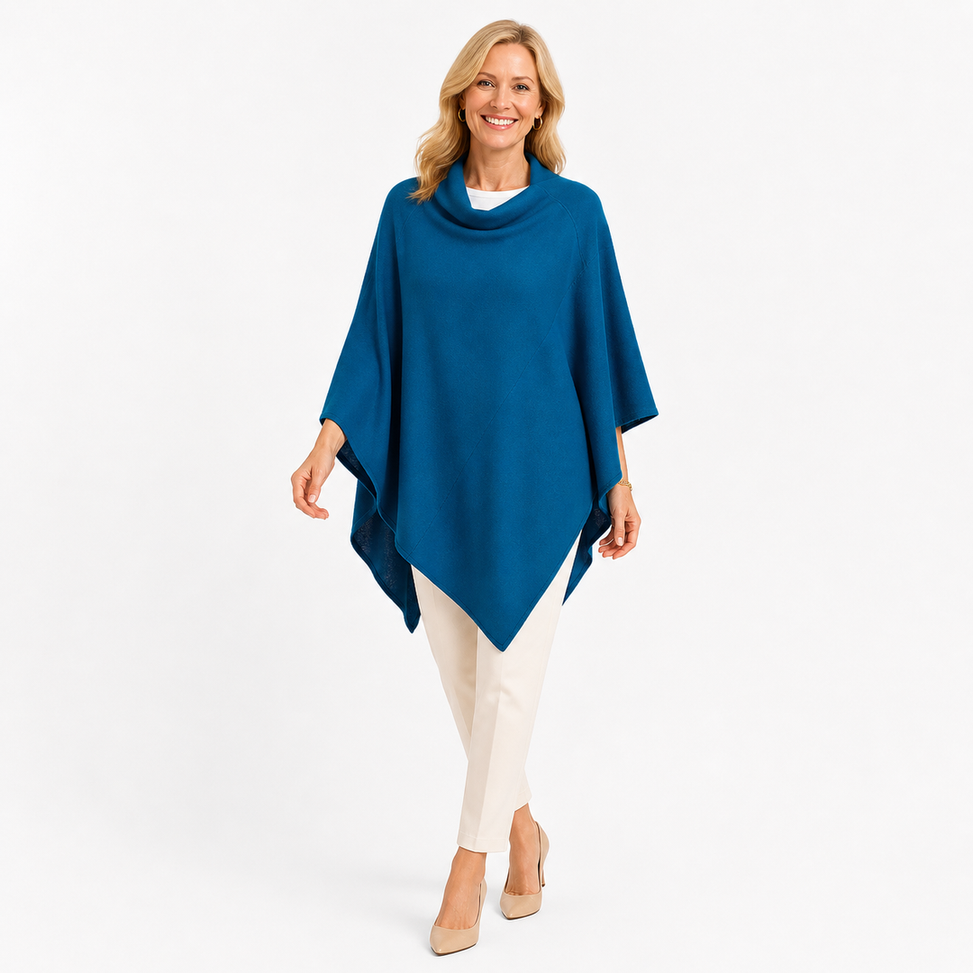 Teal  Blue Wool Blend Poncho One Size AU 8-18