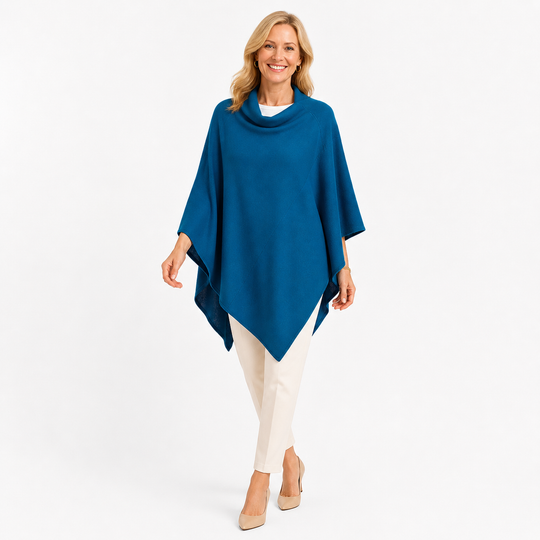 Teal  Blue Wool Blend Poncho One Size AU 8-18