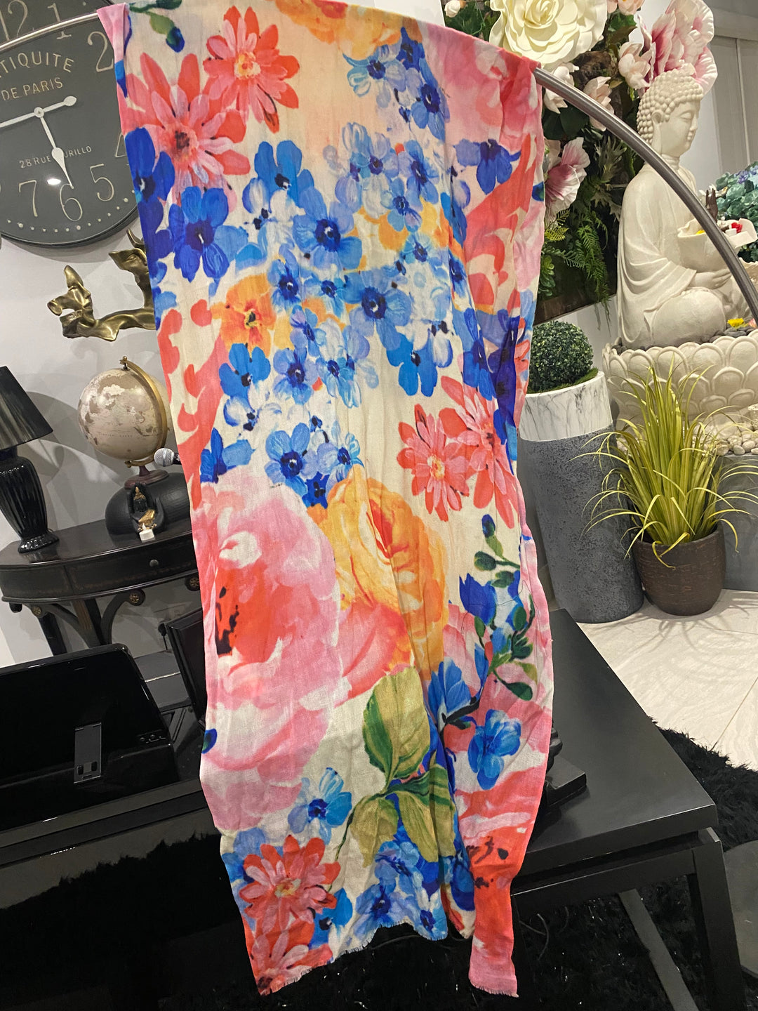 Flores Pink Blue Cashmere  Julian Scarf /Wrap