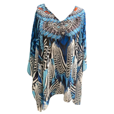 Kyra Relax Fit Bohemian Sheer Embellished  Kaftan Top One Size 10 to 22