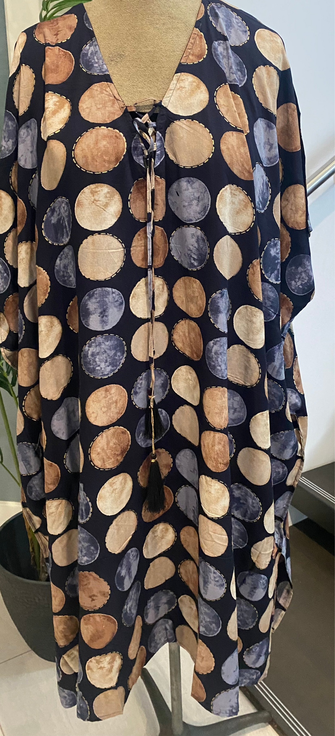 Maya Navy Blue Dotted Short Kaftan Top Tunic Sizes Available AU 14-30