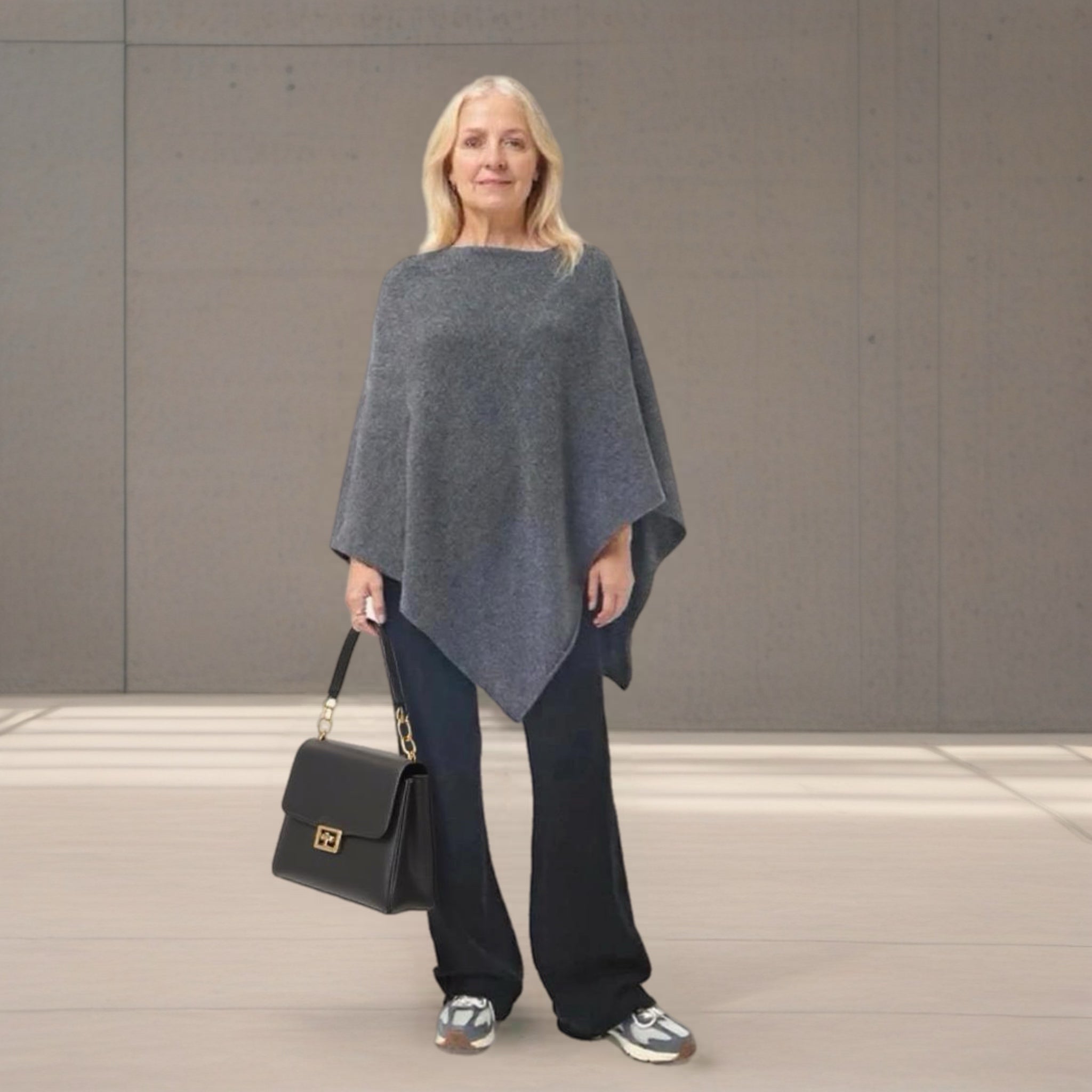 Charcoal Grey 100% Pure Cashmere Julian Poncho