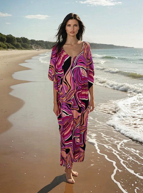 Maya Tropical Resort Rayon  Kaftan Dress O/S AU 14-22