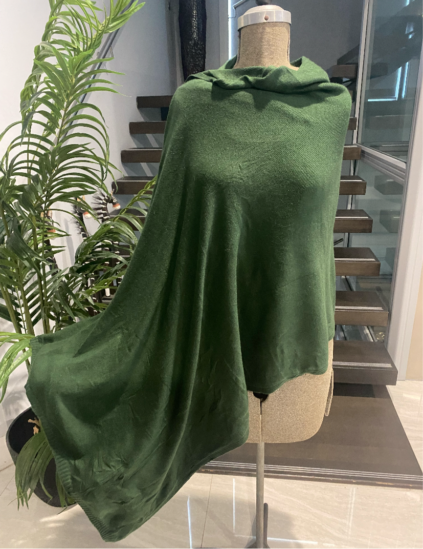 Forest Green Julian 100% Knitted Cashmere Extra large Travel Wrap