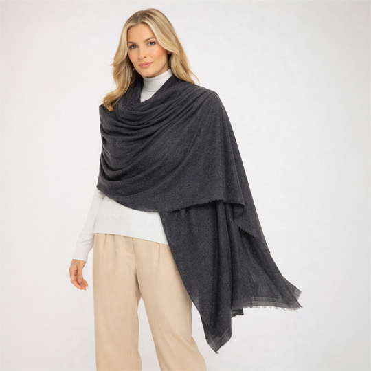 Dark Grey Julian Oversized Cashmere Hand Woven Travel Wrap