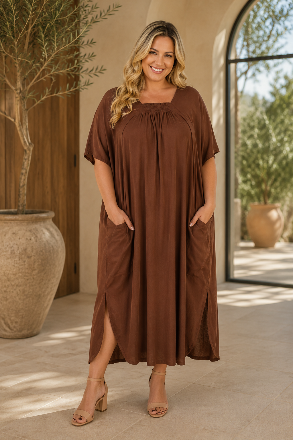 Chocolate Maya Premium Rayon Kaftan Dress - O/S AU 12-30