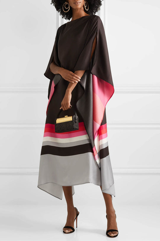 Black Soft Satin Lillie MIDI Kaftan Dress AU 10-18