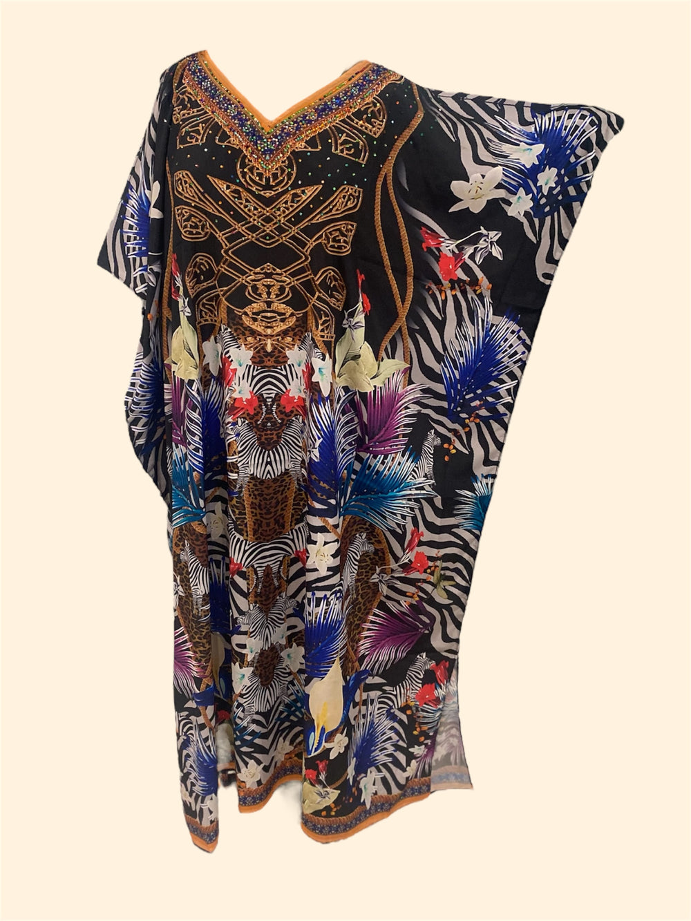 Black Maya Silk Mix Bling Kaftan.         Sizes Available AU 12-32