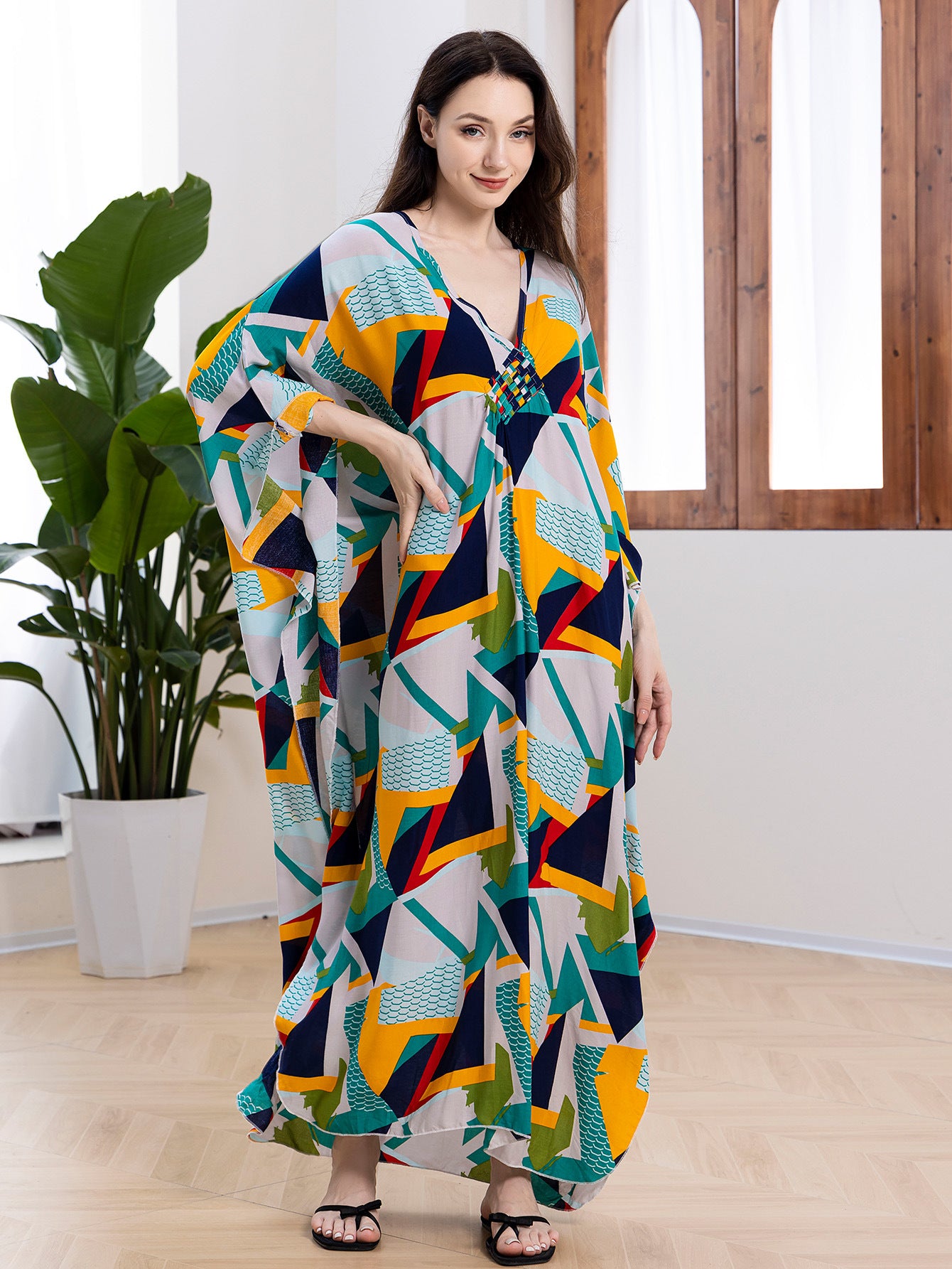 Tropical Resort Cotton Bamboo Maxi Dress