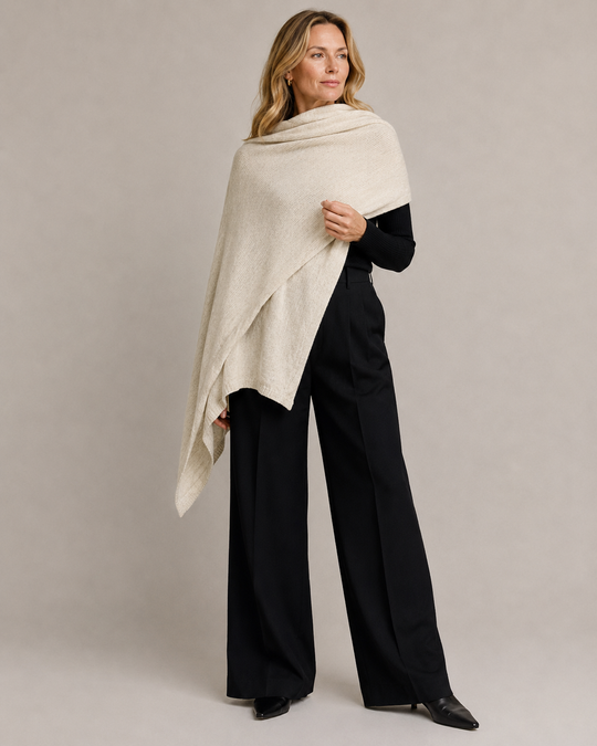 Julian Cashmere Extra large Travel Wrap/Shawl-Oatmeal Ivory