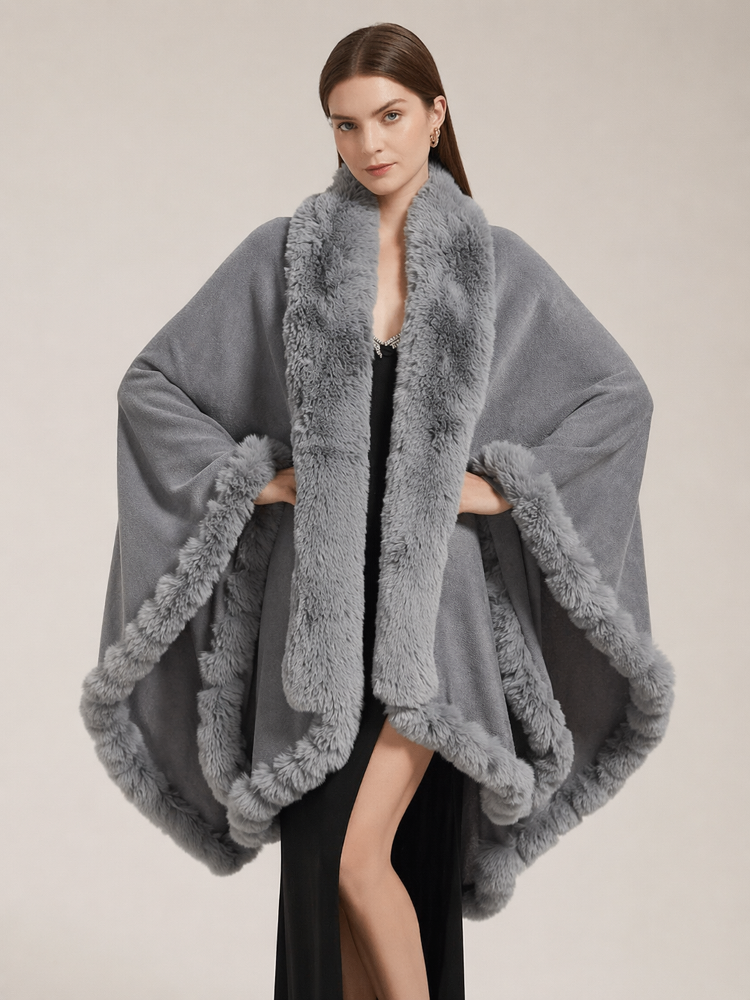 Maya Grey  Luxurious Jumbo Wrap with Faux Fur Trim