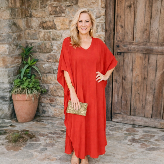 Maya Long Kaftan Red  O/S AU 16-26