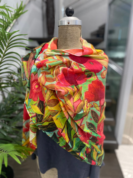Floral Whispers - 100% Cashmere Julian Scarf /Wrap