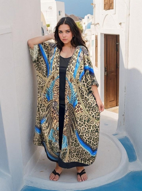 Maya Plus Size Silk Mix Embellished Kaftan Jacket Set AU 24-30