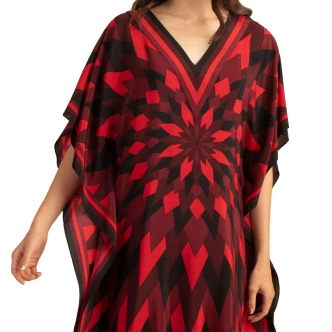 Maya Red Black MIDI Kaftan Dress O/S AU 12-26