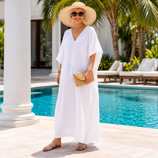 Maya Bohemian White Premium Rayon kaftan - Sizes Available AU 14-32