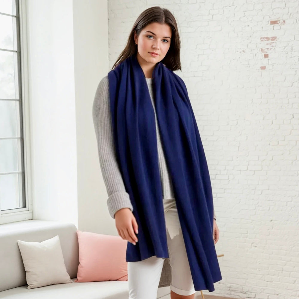 Deep Navy 100% Cashmere 2 ply Julian Wrap/ Scarf-Extra Large