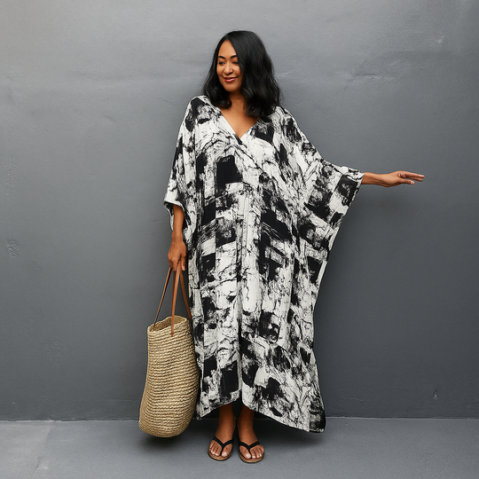 Maya White Tropical Loose, Casual Kaftan -  AU 8-20