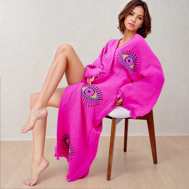 Handmade Evil Eye Organic Cotton Free size Kimono AU 10-24