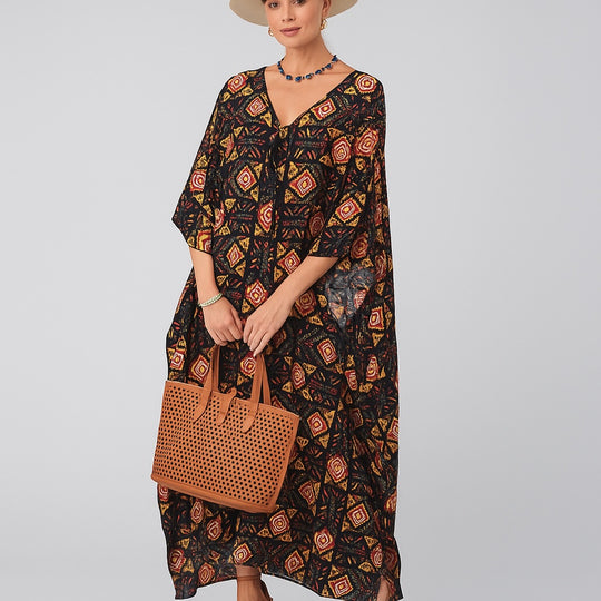 Maya Black Cotton Boho Kaftan Dress- Sizes Available AU 14-30