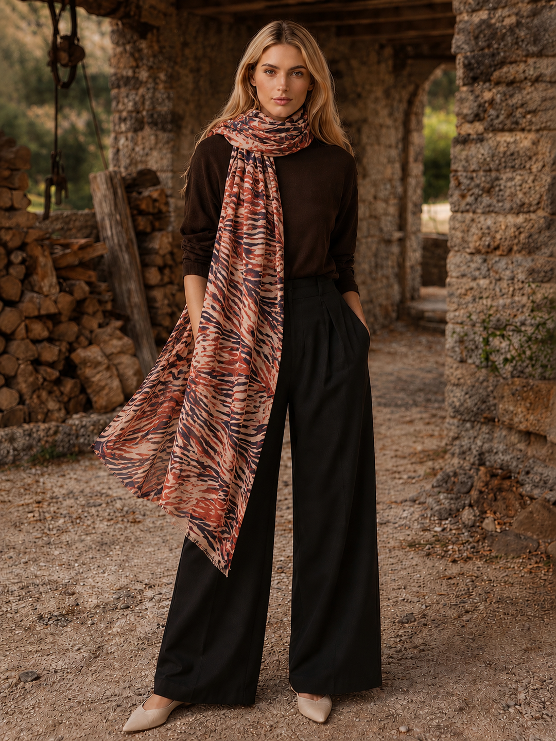 Safari Brown  100% Cashmere Julian Scarf /Wrap