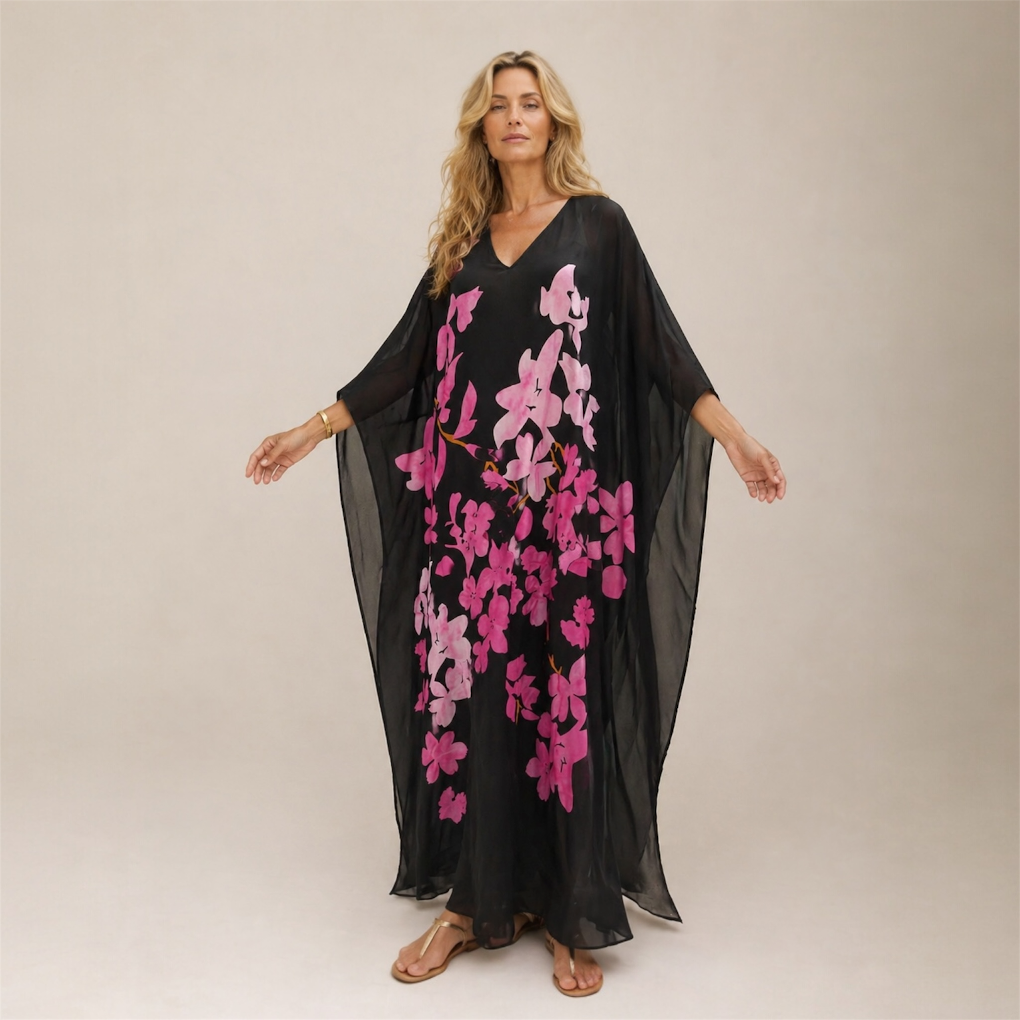 Maya Tropical Black Bohemian kaftan - Sizes -AU 14-30