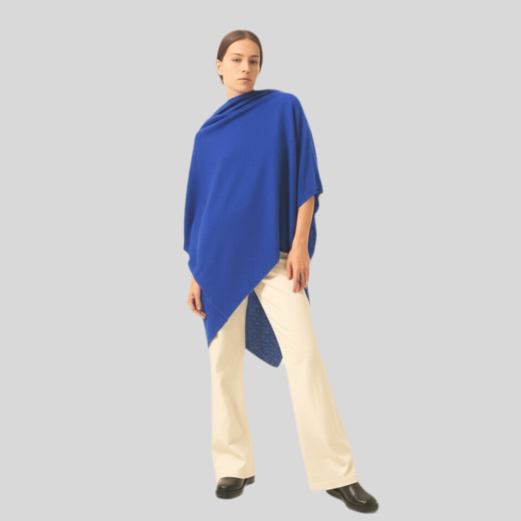 Blue Pure Cashmere Wool Oversized Julian Poncho