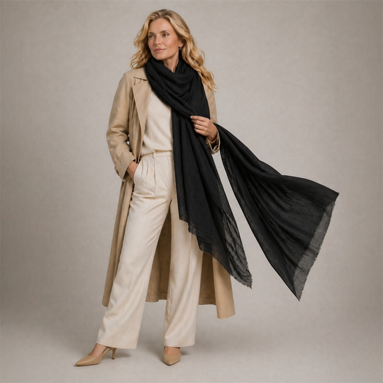 Black Julian 100% Ultra fine Pashmina cashmere oversized scarf/ wrap/ shawl