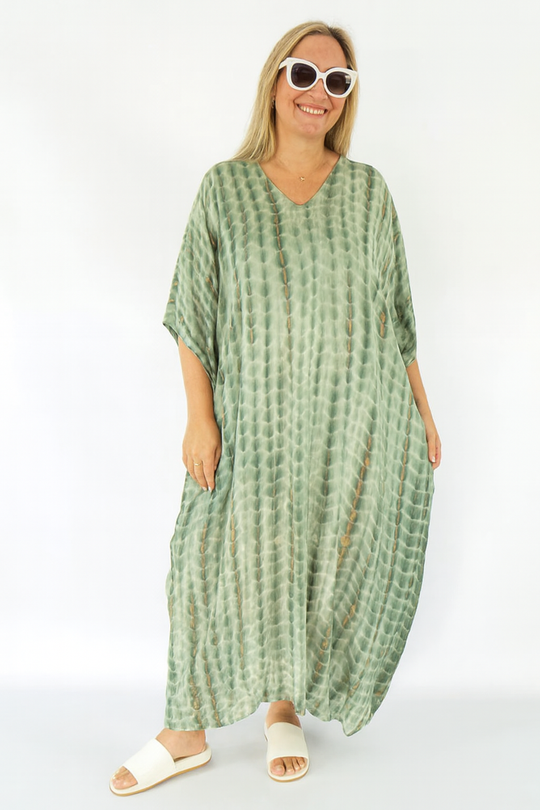 Green Drops Maya Long Kaftan One Size AU 12-26