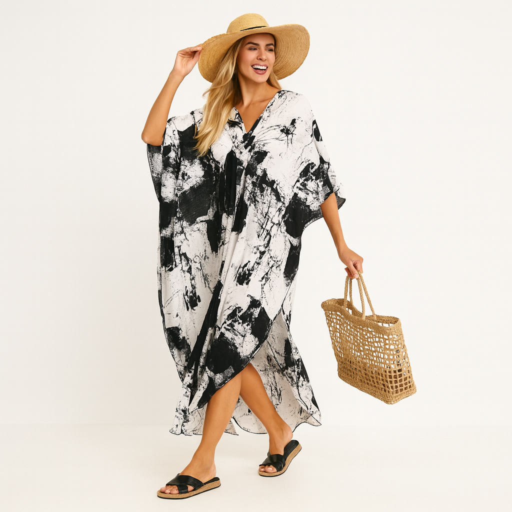 Maya White Tropical Loose, Casual Kaftan -  AU 8-20