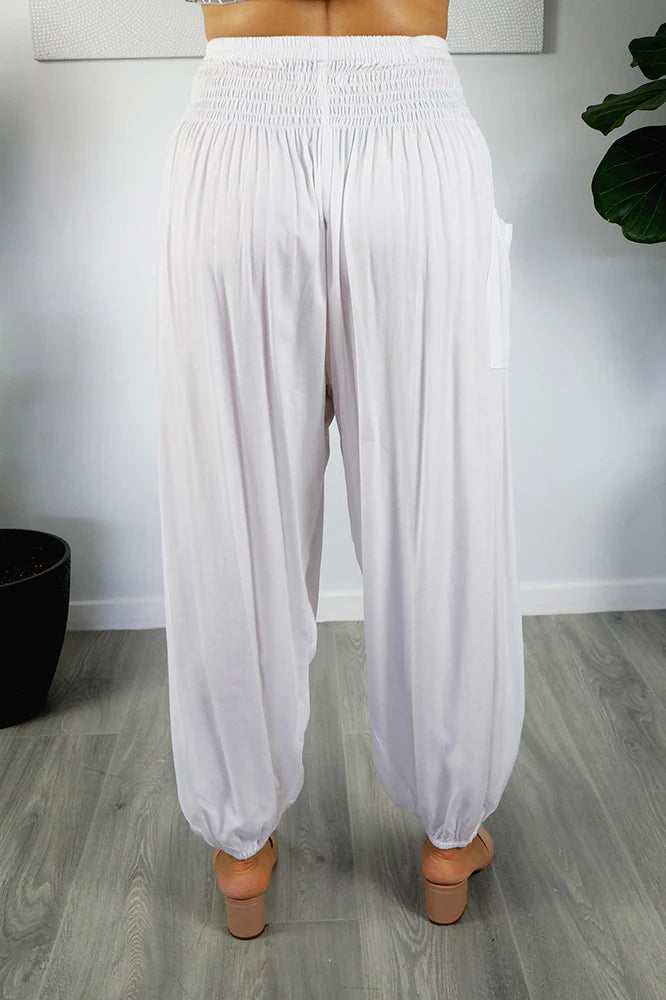 White Loose n Flowy Maya Rayon Harem Pants Australia