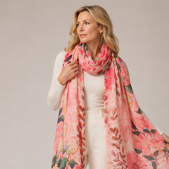 Pink Fiesta 100% Cashmere Ultra fine Julian Printed Scarf