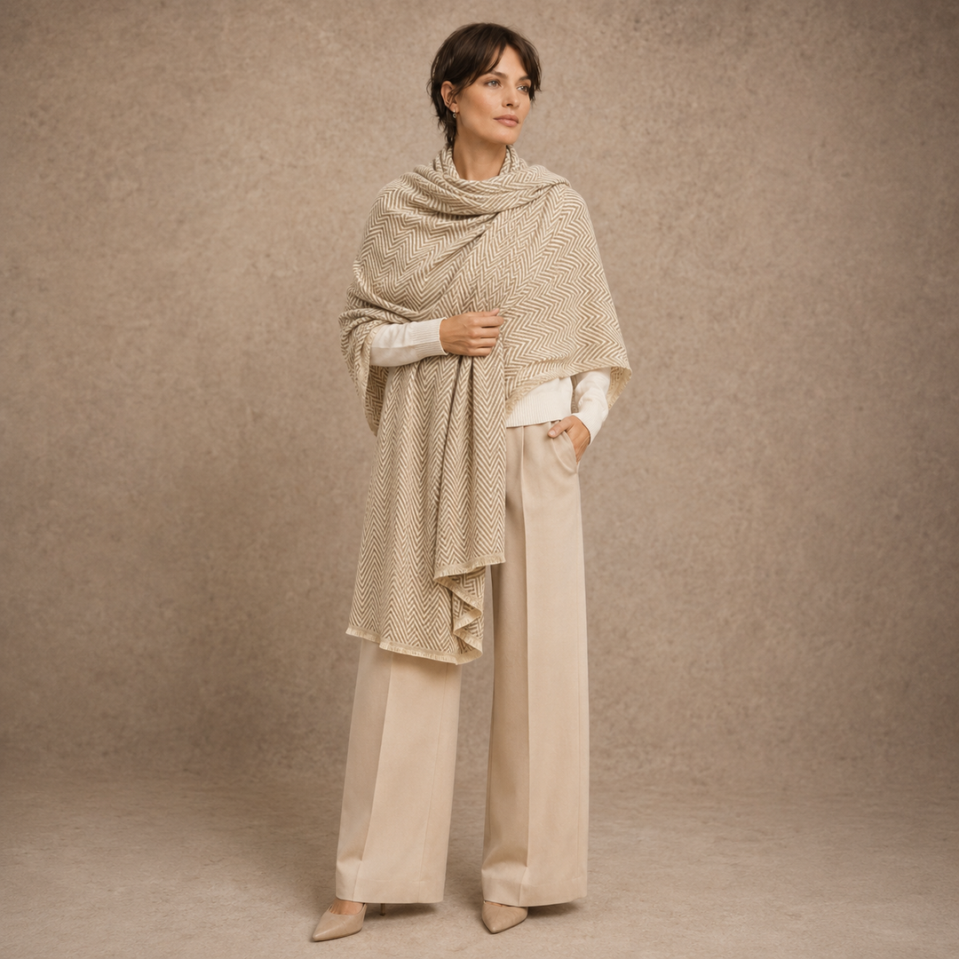 Julian Cashmere Woven Scarf Hues of Ivory