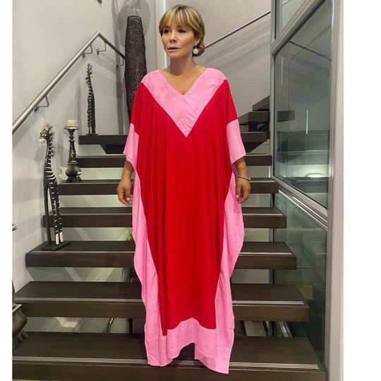 Red Bamboo Cotton Resort wear Kaftan