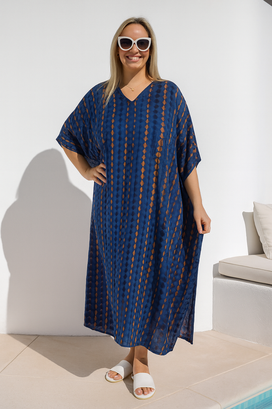 Navy Blue Maya Long Kaftan One Size AU 12-26