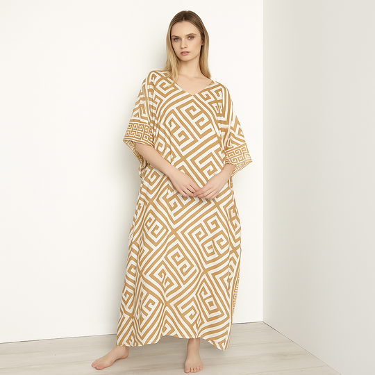 Maya Kaftan Dress One Size Fits All 16 to 26-Beige Sage
