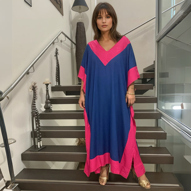 Blue Pink Bamboo Cotton Resort wear Kaftan