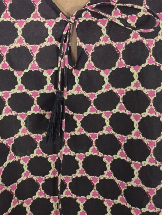 Black hearts 100% Cotton Maya Top Tunic Kaftan With Front Tie - O/S 14-26