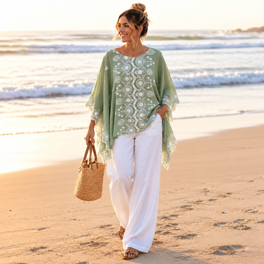 Matcha Embroidered Maya Top Tunic Kaftan O/S 14-22
