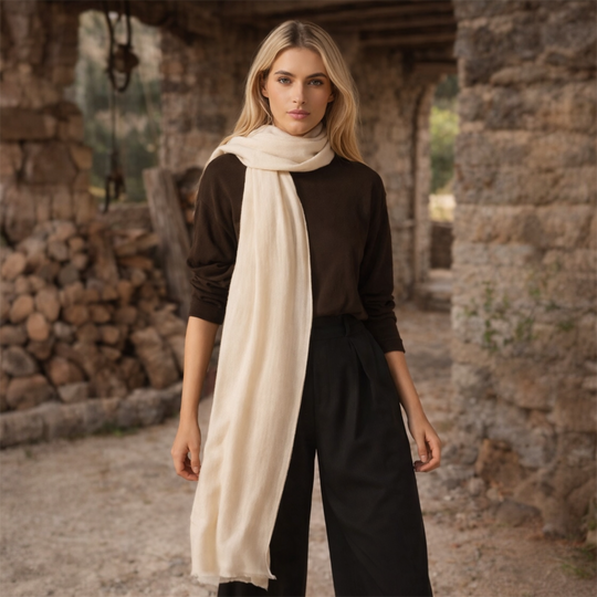 Ivory Julian 100% Cashmere Ultra fine  oversized scarf/ wrap/ shawl