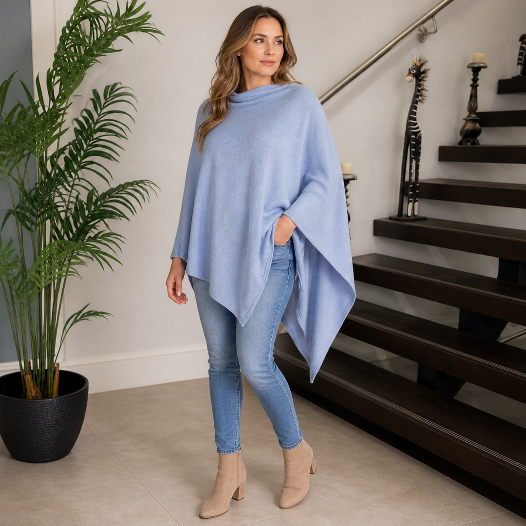 Ice Blue 100% Cashmere Oversized Julian Poncho