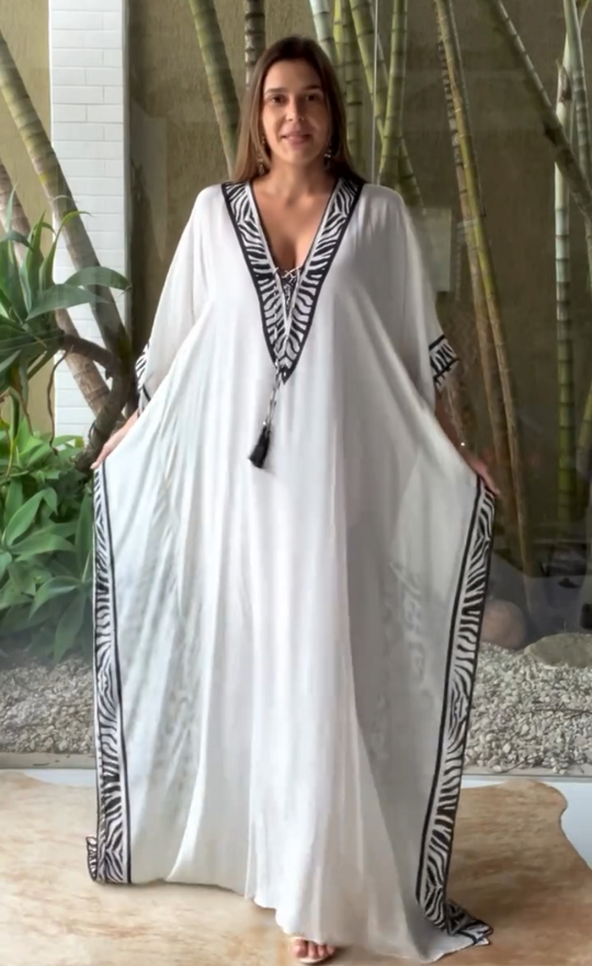 White Leopard 100% Silk Luxurious Coco Bella kaftan 12-20