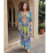 Colourful Maya Silk Mix Bling Kaftan | Sizes Available AU 12-28